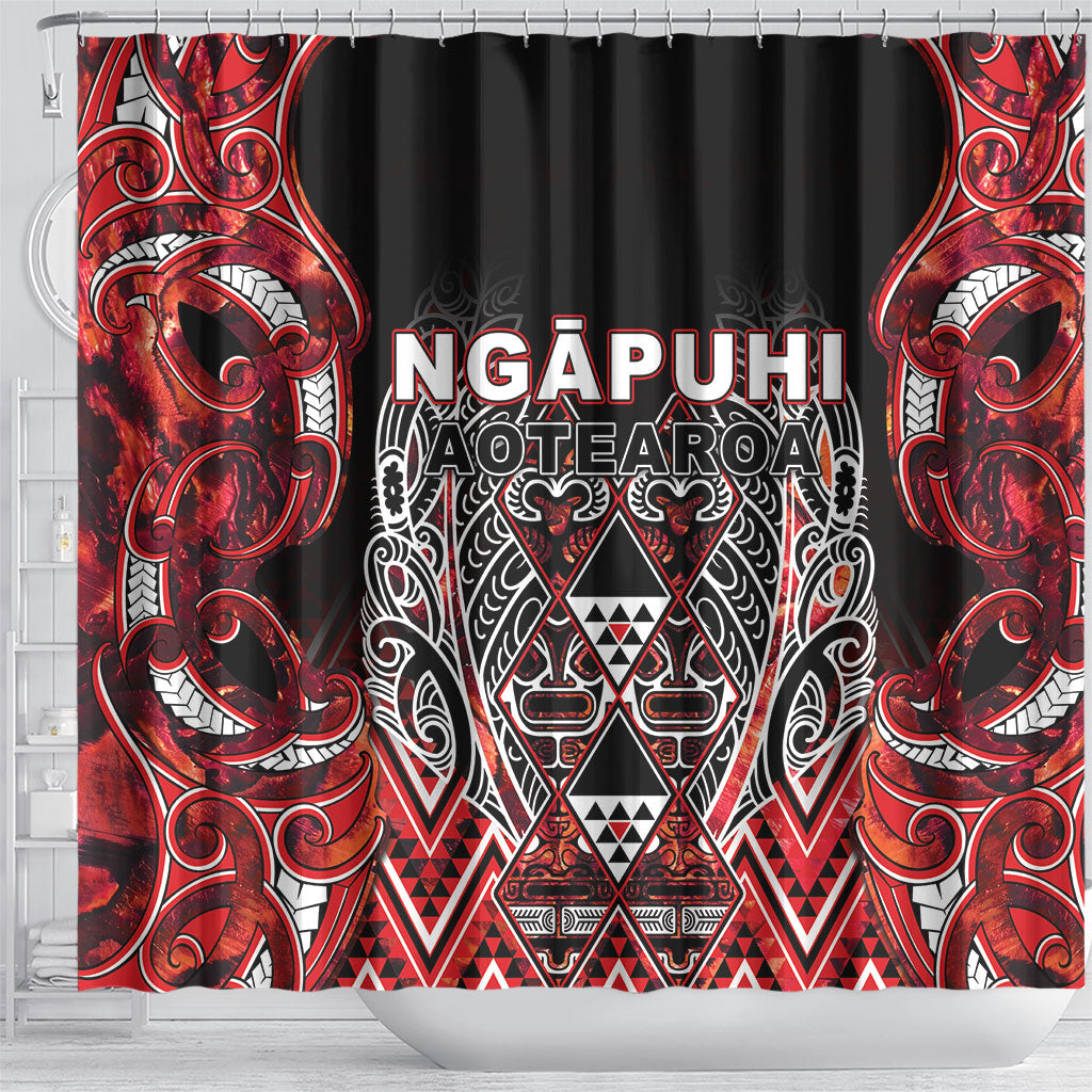 Aotearoa Ngapuhi Shower Curtain Maori Red Tribal Paua Shell Pattern