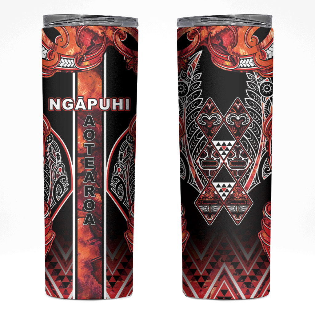 Aotearoa Ngapuhi Skinny Tumbler Maori Red Tribal Paua Shell Pattern