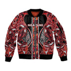 Aotearoa Ngapuhi Sleeve Zip Bomber Jacket Maori Red Tribal Paua Shell Pattern