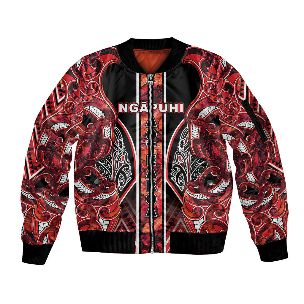 Aotearoa Ngapuhi Sleeve Zip Bomber Jacket Maori Red Tribal Paua Shell Pattern