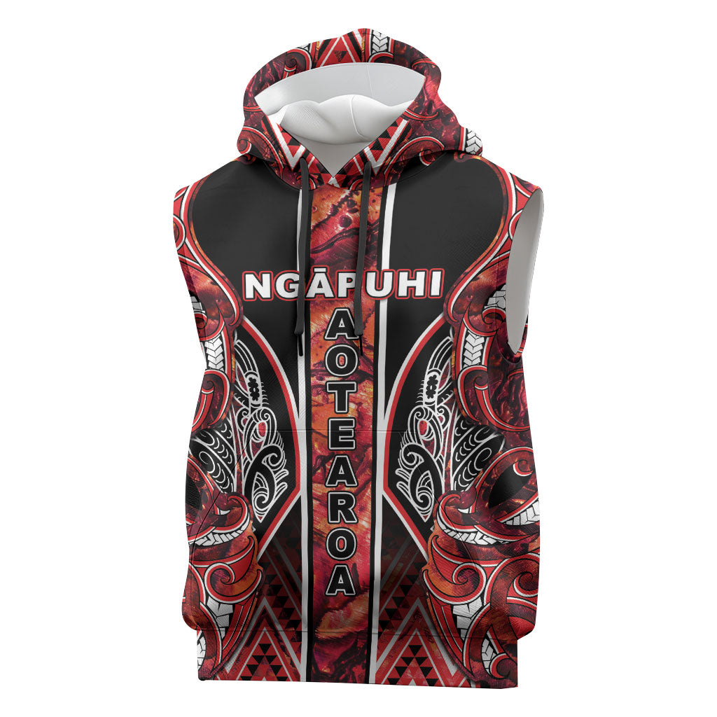 Aotearoa Ngapuhi Sleeveless Hoodie Maori Red Tribal Paua Shell Pattern