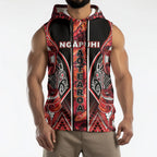 Aotearoa Ngapuhi Sleeveless Hoodie Maori Red Tribal Paua Shell Pattern