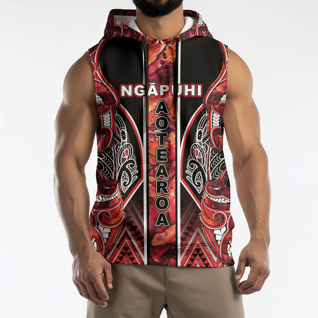 Aotearoa Ngapuhi Sleeveless Hoodie Maori Red Tribal Paua Shell Pattern