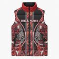 Aotearoa Ngapuhi Sleeveless Puffer Jacket Maori Red Tribal Paua Shell Pattern