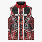 Aotearoa Ngapuhi Sleeveless Puffer Jacket Maori Red Tribal Paua Shell Pattern