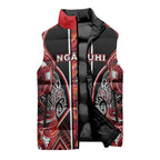 Aotearoa Ngapuhi Sleeveless Puffer Jacket Maori Red Tribal Paua Shell Pattern