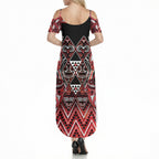 Aotearoa Ngapuhi Summer Maxi Dress Maori Red Tribal Paua Shell Pattern