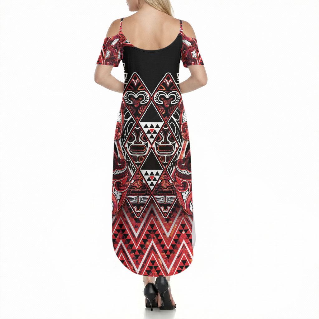 Aotearoa Ngapuhi Summer Maxi Dress Maori Red Tribal Paua Shell Pattern