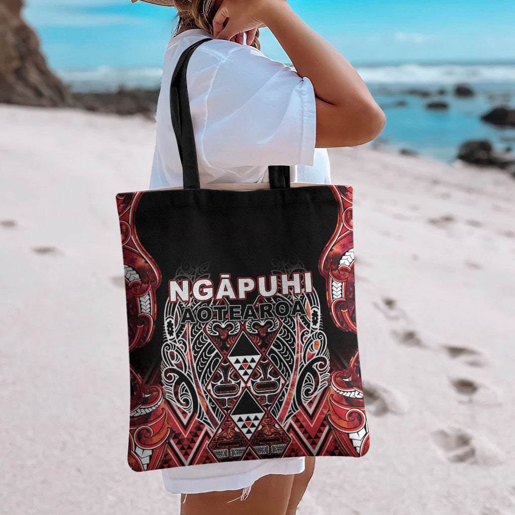 Aotearoa Ngapuhi Tote Bag Maori Red Tribal Paua Shell Pattern