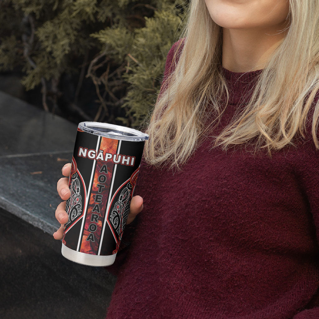 Aotearoa Ngapuhi Tumbler Cup Maori Red Tribal Paua Shell Pattern