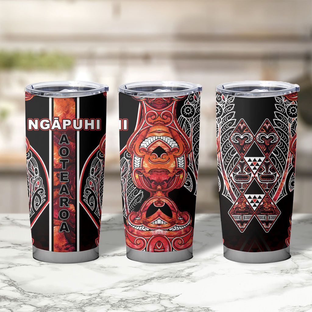 Aotearoa Ngapuhi Tumbler Cup Maori Red Tribal Paua Shell Pattern