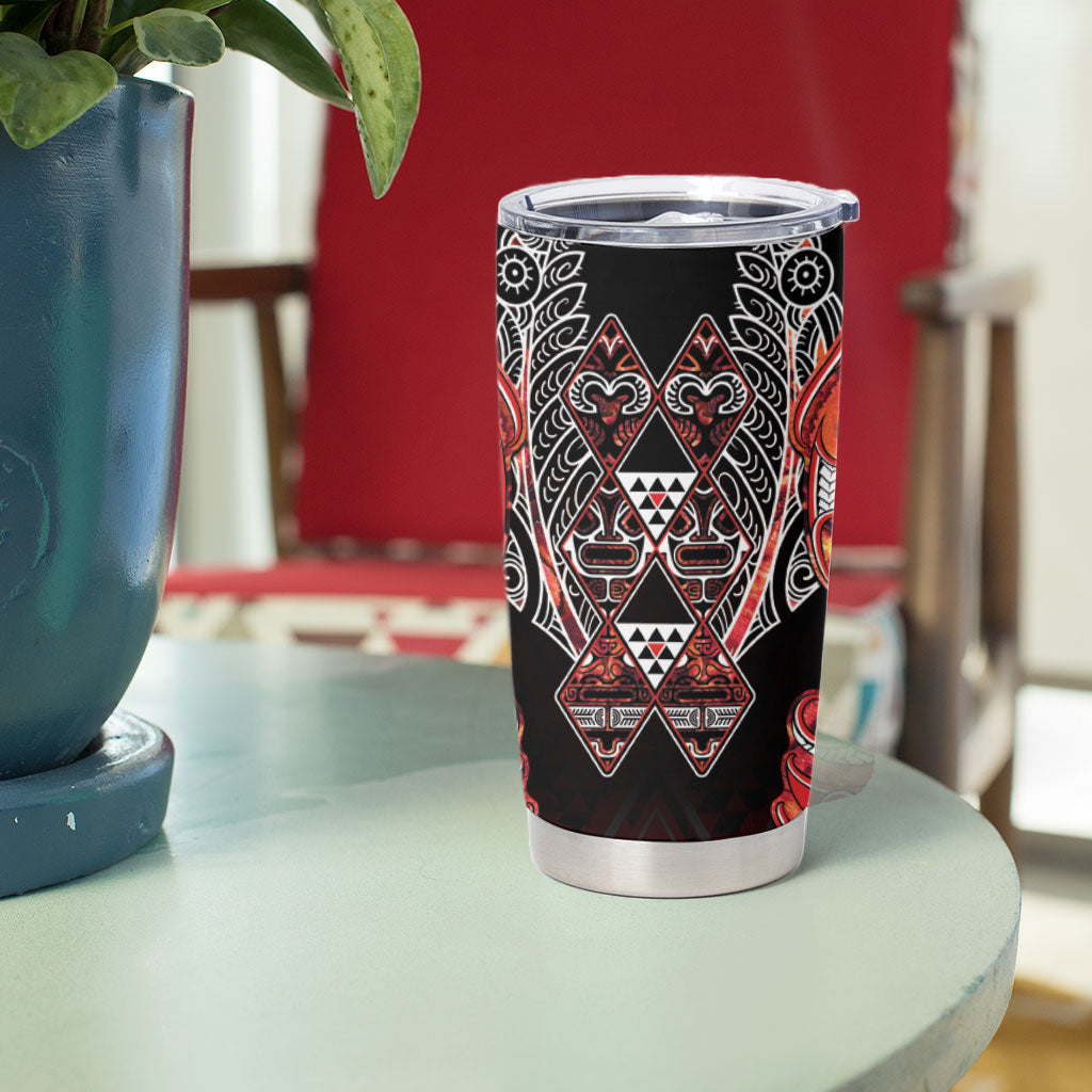 Aotearoa Ngapuhi Tumbler Cup Maori Red Tribal Paua Shell Pattern