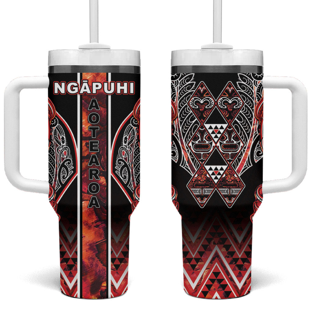 Aotearoa Ngapuhi Tumbler With Handle Maori Red Tribal Paua Shell Pattern