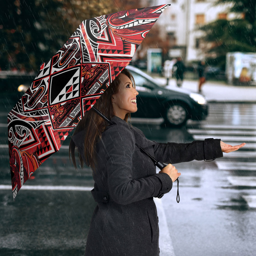 Aotearoa Ngapuhi Umbrella Maori Red Tribal Paua Shell Pattern