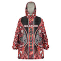 Aotearoa Ngapuhi Wearable Blanket Hoodie Maori Red Tribal Paua Shell Pattern