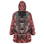 Aotearoa Ngapuhi Wearable Blanket Hoodie Maori Red Tribal Paua Shell Pattern