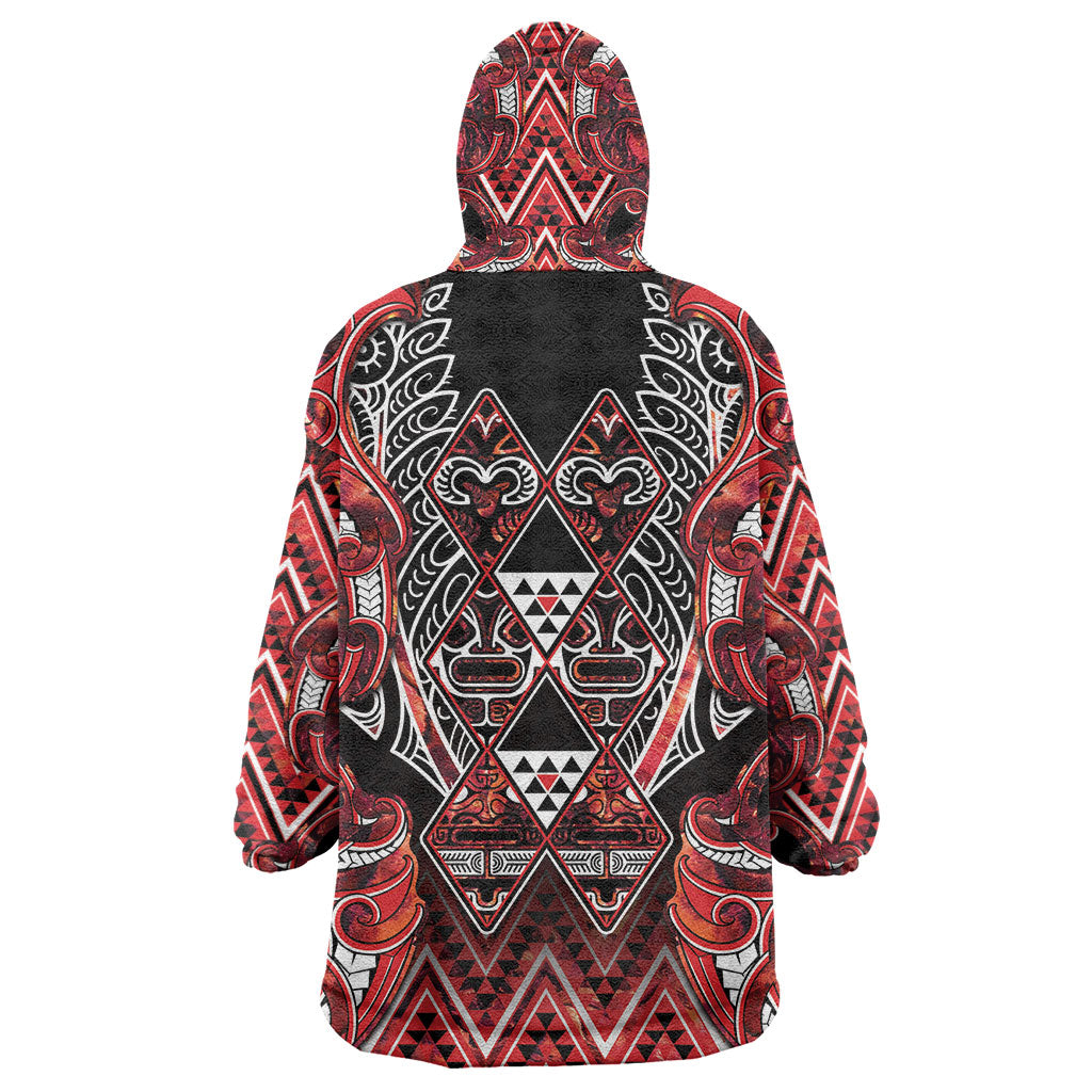 Aotearoa Ngapuhi Wearable Blanket Hoodie Maori Red Tribal Paua Shell Pattern