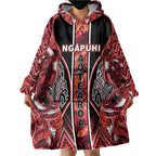 Aotearoa Ngapuhi Wearable Blanket Hoodie Maori Red Tribal Paua Shell Pattern