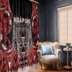 Aotearoa Ngapuhi Window Curtain Maori Red Tribal Paua Shell Pattern