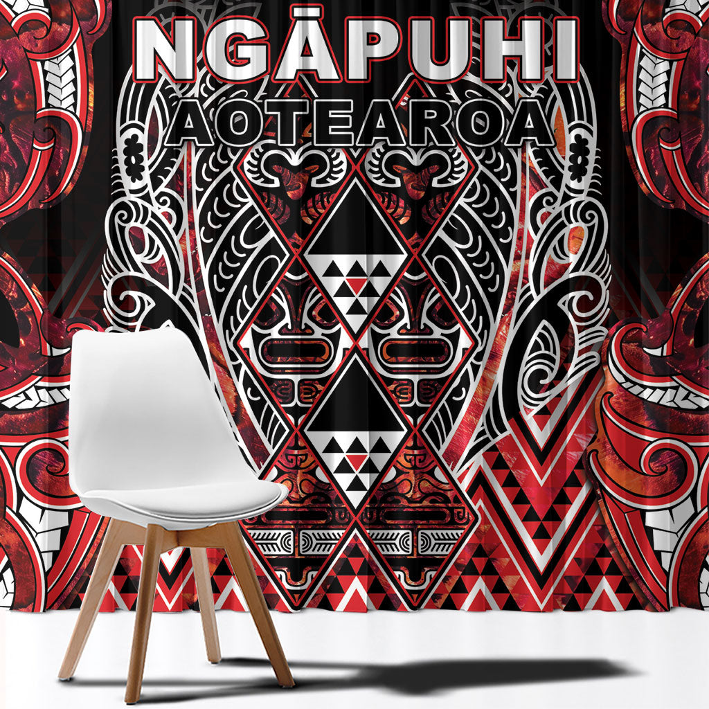 Aotearoa Ngapuhi Window Curtain Maori Red Tribal Paua Shell Pattern