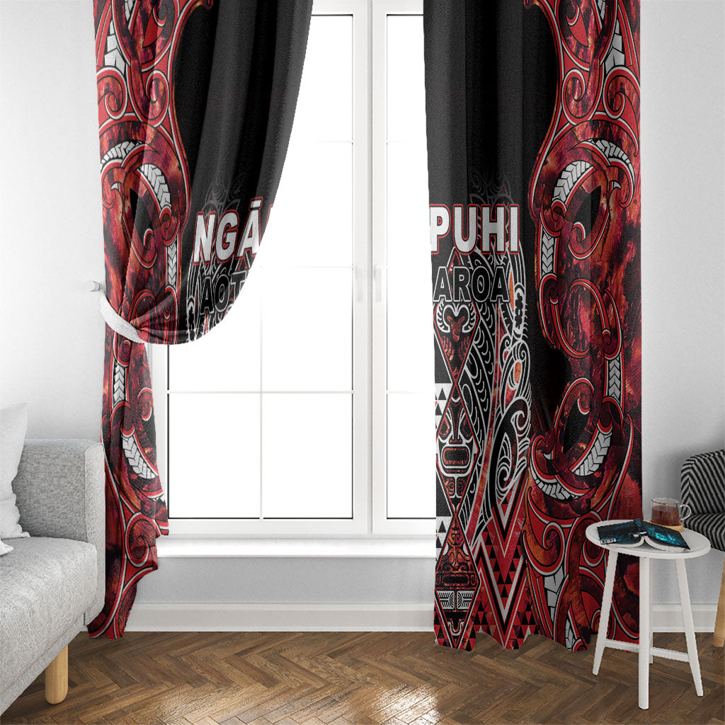 Aotearoa Ngapuhi Window Curtain Maori Red Tribal Paua Shell Pattern