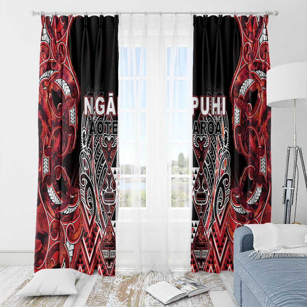 Aotearoa Ngapuhi Window Curtain Maori Red Tribal Paua Shell Pattern