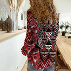 Aotearoa Ngapuhi Women Casual Shirt Maori Red Tribal Paua Shell Pattern