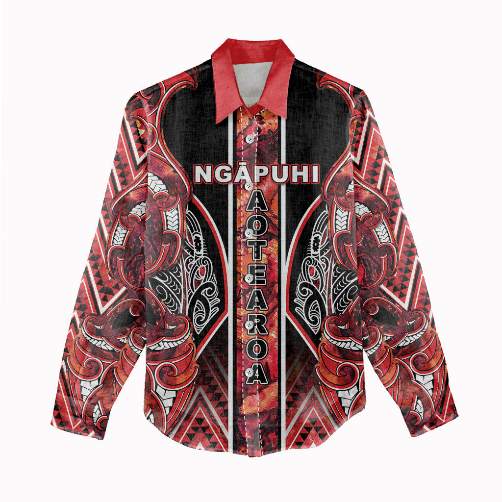 Aotearoa Ngapuhi Women Casual Shirt Maori Red Tribal Paua Shell Pattern
