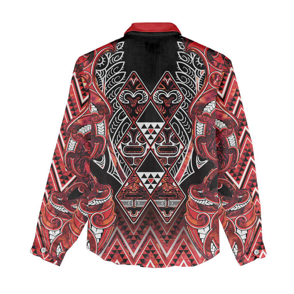 Aotearoa Ngapuhi Women Casual Shirt Maori Red Tribal Paua Shell Pattern