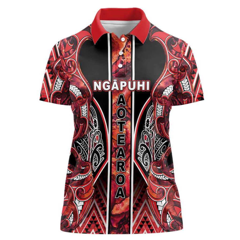 Aotearoa Ngapuhi Women Polo Shirt Maori Red Tribal Paua Shell Pattern