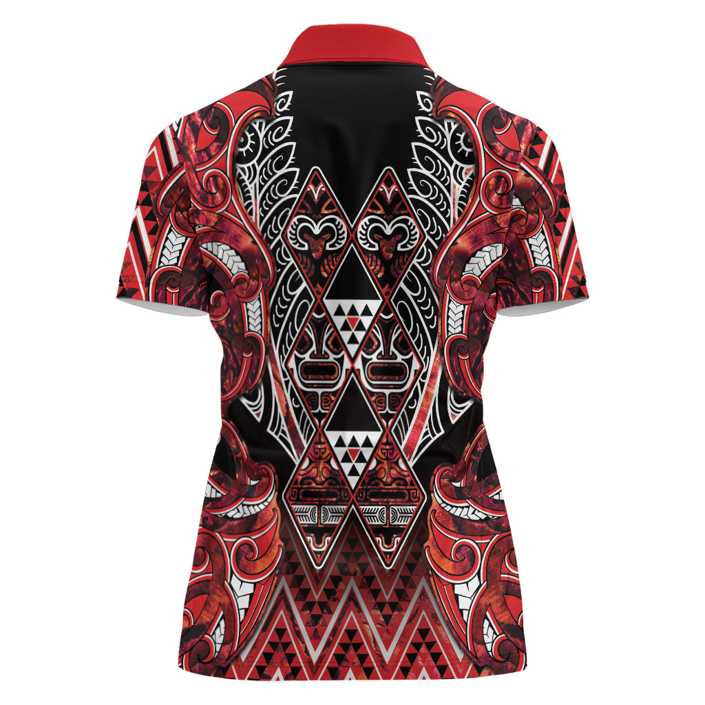 Aotearoa Ngapuhi Women Polo Shirt Maori Red Tribal Paua Shell Pattern