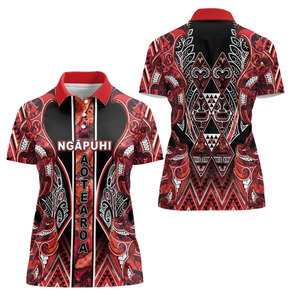 Aotearoa Ngapuhi Women Polo Shirt Maori Red Tribal Paua Shell Pattern