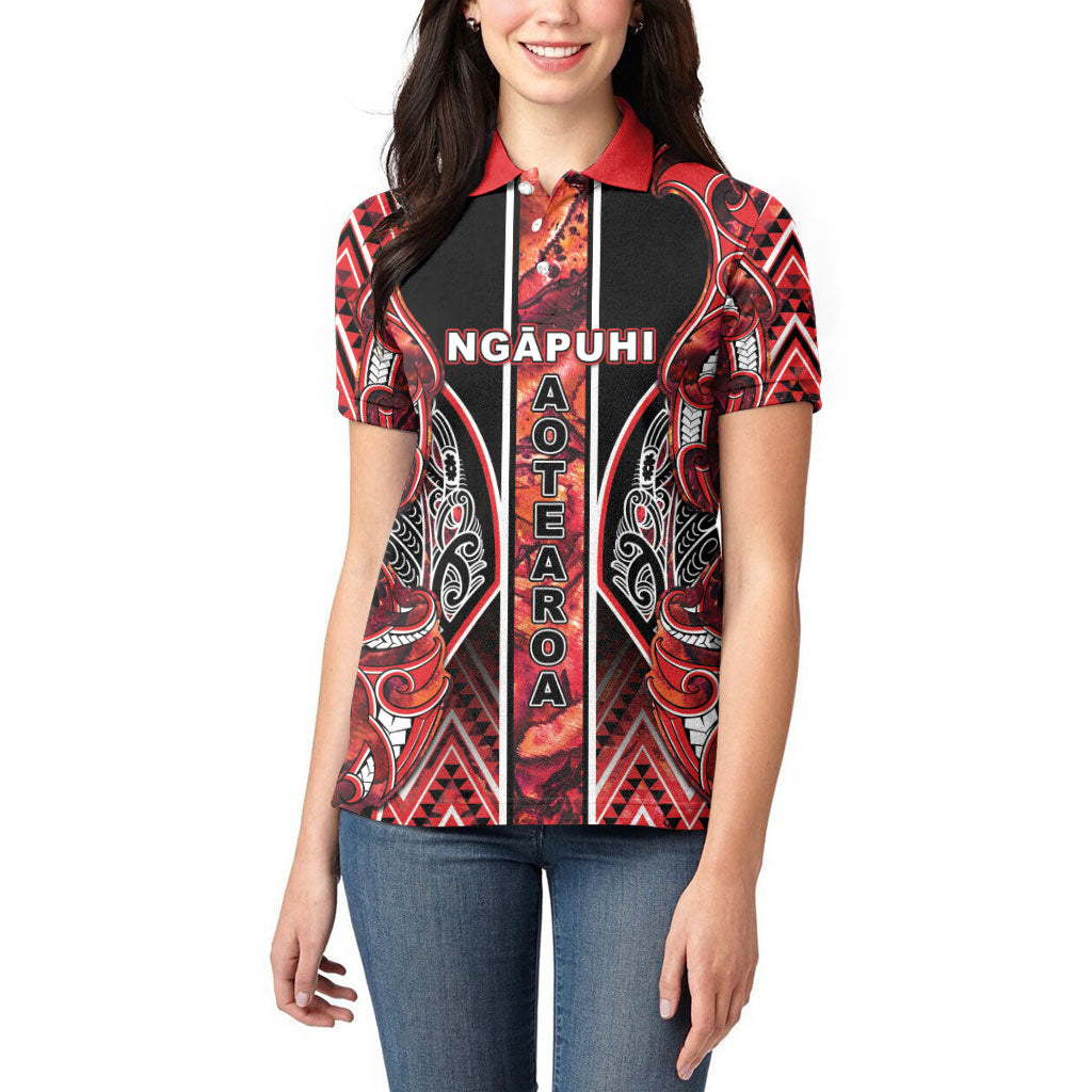 Aotearoa Ngapuhi Women Polo Shirt Maori Red Tribal Paua Shell Pattern
