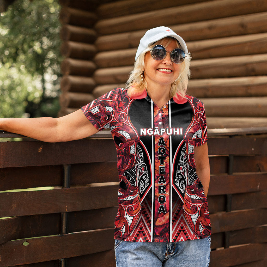 Aotearoa Ngapuhi Women Polo Shirt Maori Red Tribal Paua Shell Pattern