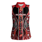 Aotearoa Ngapuhi Women Sleeveless Polo Shirt Maori Red Tribal Paua Shell Pattern