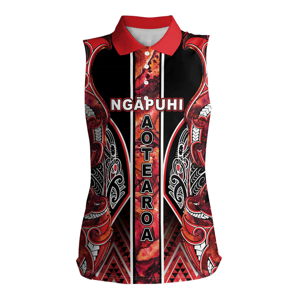 Aotearoa Ngapuhi Women Sleeveless Polo Shirt Maori Red Tribal Paua Shell Pattern