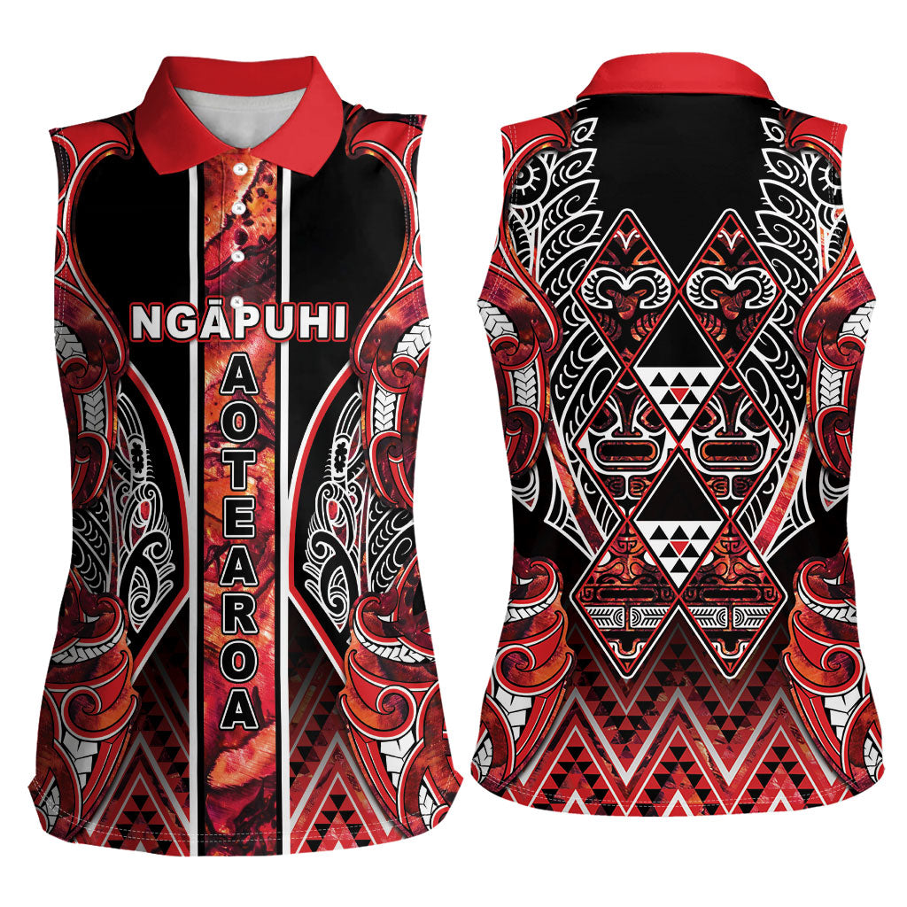 Aotearoa Ngapuhi Women Sleeveless Polo Shirt Maori Red Tribal Paua Shell Pattern