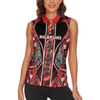 Aotearoa Ngapuhi Women Sleeveless Polo Shirt Maori Red Tribal Paua Shell Pattern
