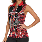 Aotearoa Ngapuhi Women Sleeveless Polo Shirt Maori Red Tribal Paua Shell Pattern
