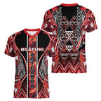 Aotearoa Ngapuhi Women V-Neck T-Shirt Maori Red Tribal Paua Shell Pattern