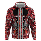 Aotearoa Ngapuhi Zip Hoodie Maori Red Tribal Paua Shell Pattern