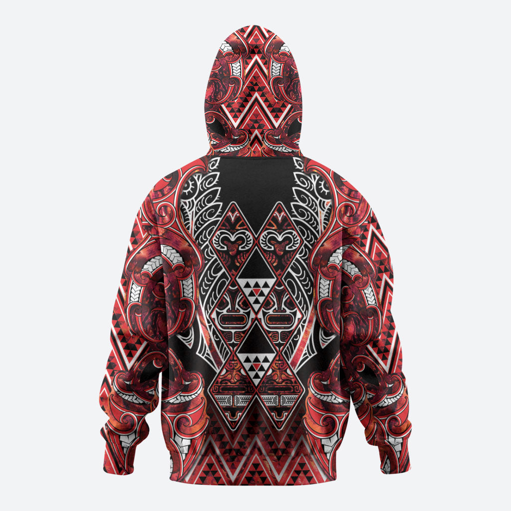Aotearoa Ngapuhi Zip Hoodie Maori Red Tribal Paua Shell Pattern