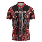 Aotearoa Ngapuhi Zipper Polo Shirt Maori Red Tribal Paua Shell Pattern