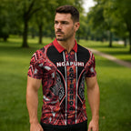 Aotearoa Ngapuhi Zipper Polo Shirt Maori Red Tribal Paua Shell Pattern