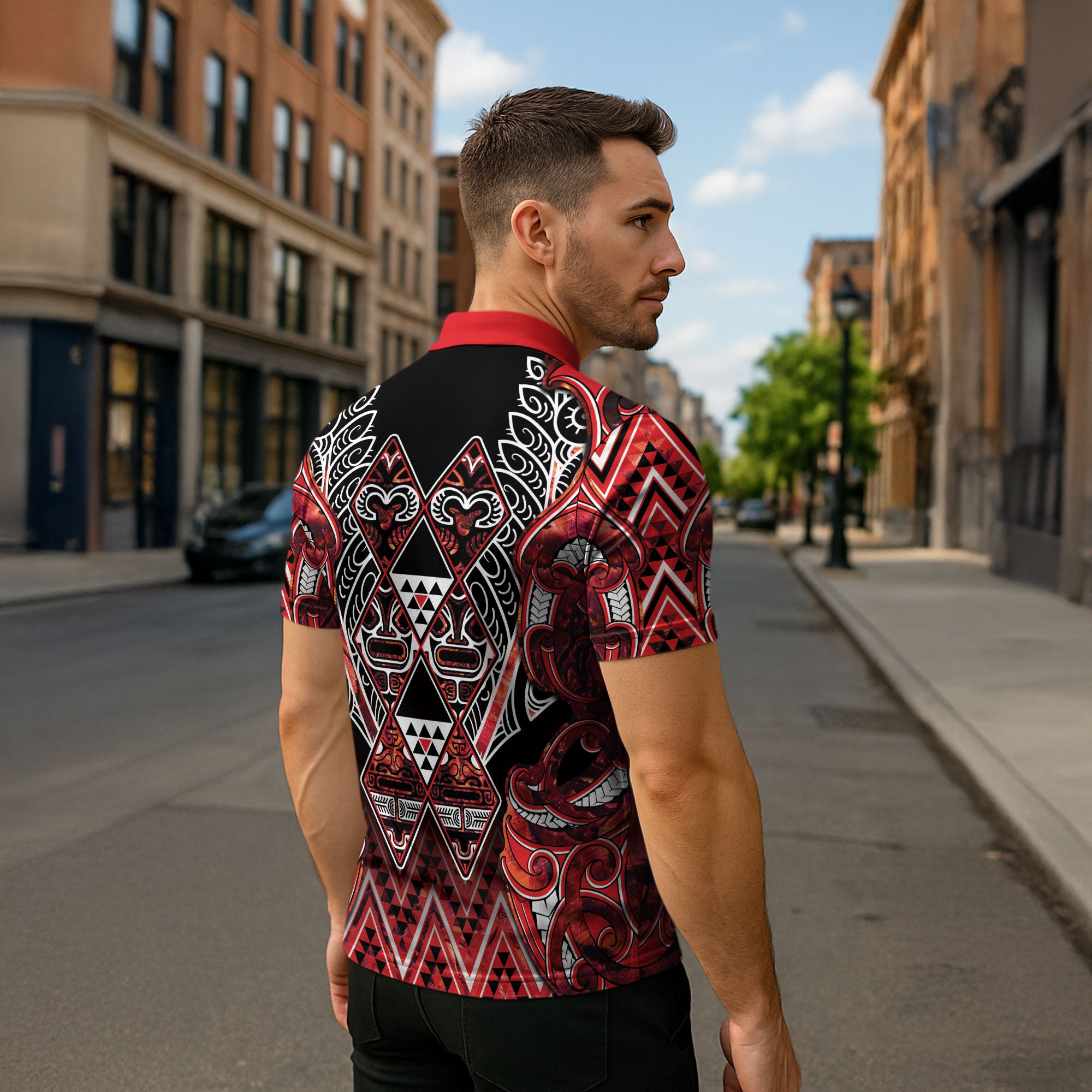 Aotearoa Ngapuhi Zipper Polo Shirt Maori Red Tribal Paua Shell Pattern