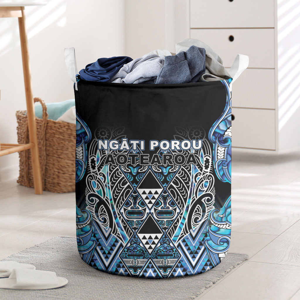 Aotearoa Ngati Porou Laundry Basket Maori Light Blue Tribal Paua Shell Pattern