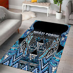 Aotearoa Ngati Porou Area Rug Maori Light Blue Tribal Paua Shell Pattern
