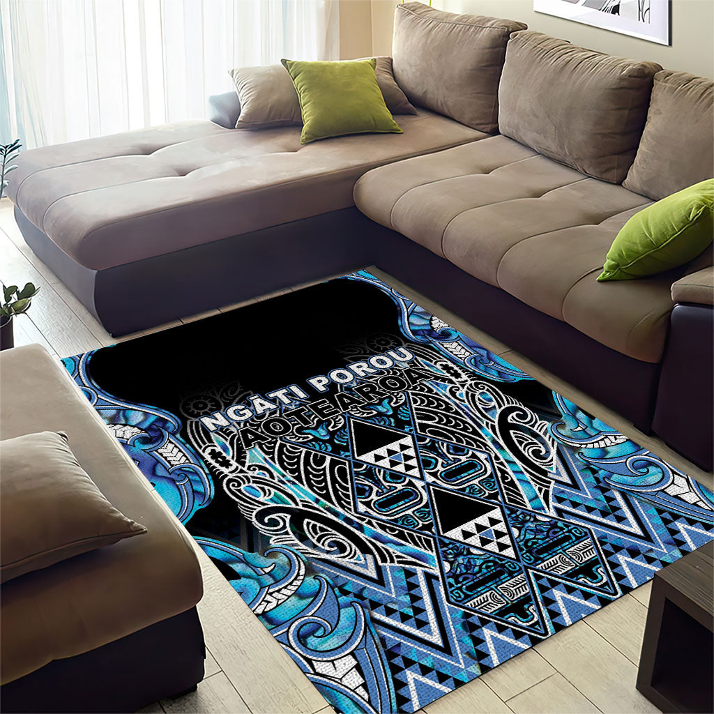 Aotearoa Ngati Porou Area Rug Maori Light Blue Tribal Paua Shell Pattern