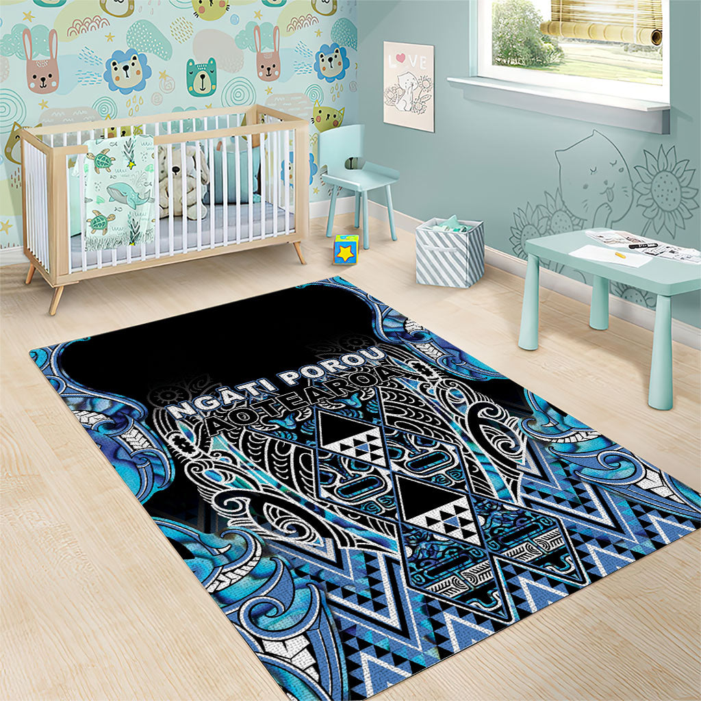 Aotearoa Ngati Porou Area Rug Maori Light Blue Tribal Paua Shell Pattern
