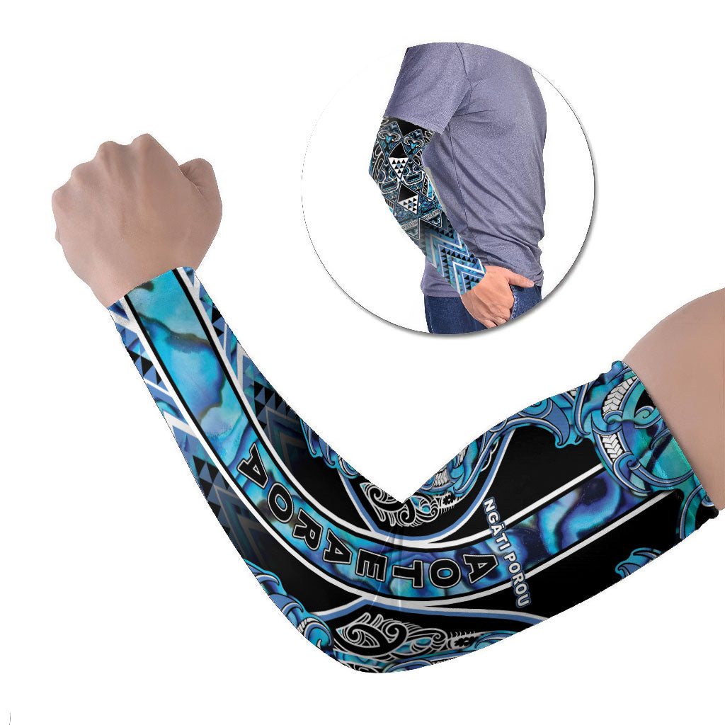 Aotearoa Ngati Porou Arm Sleeves Maori Light Blue Tribal Paua Shell Pattern